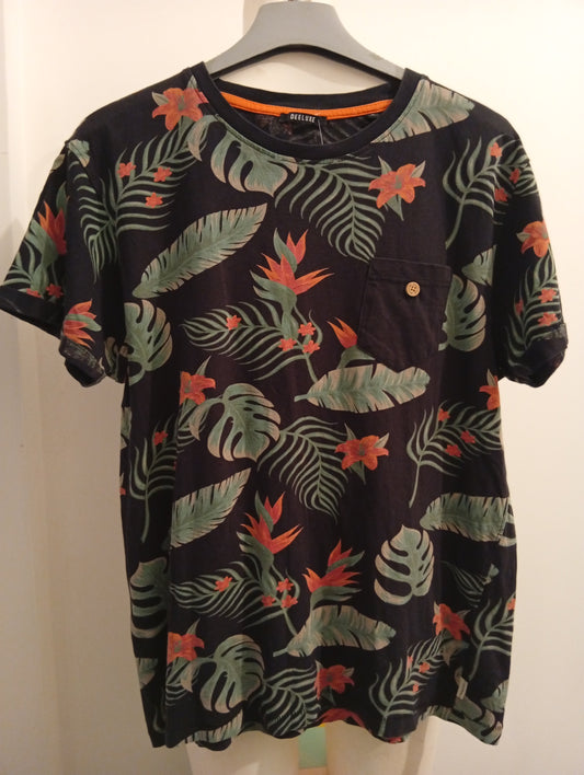 T-shirt homme Deeluxe L noir motif exotique. A001