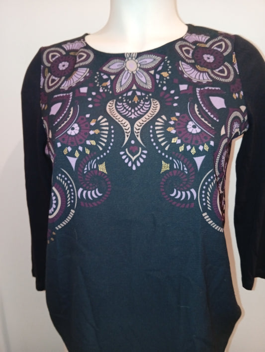 tee-shirt manches longues femme noir motif violet 1 2 3 Paris - Taille 36  D006