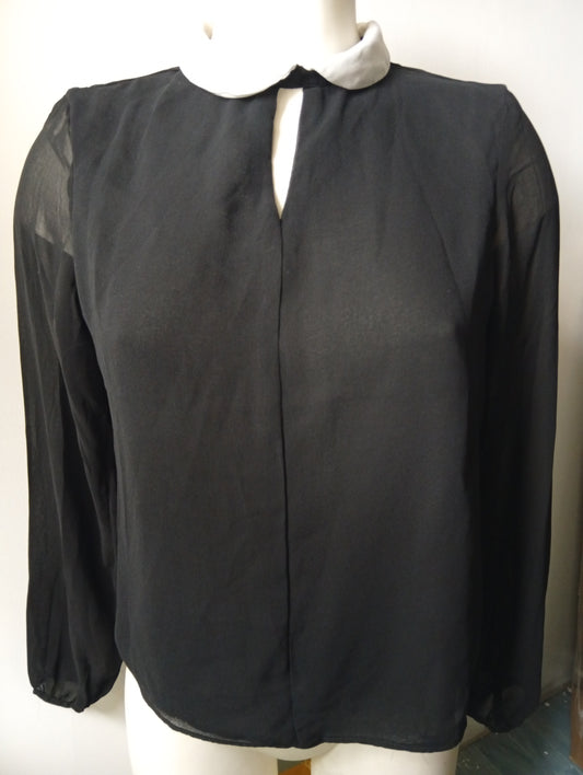 Blouse noire Clock House manches longues transparentes - Taille 38  D0014