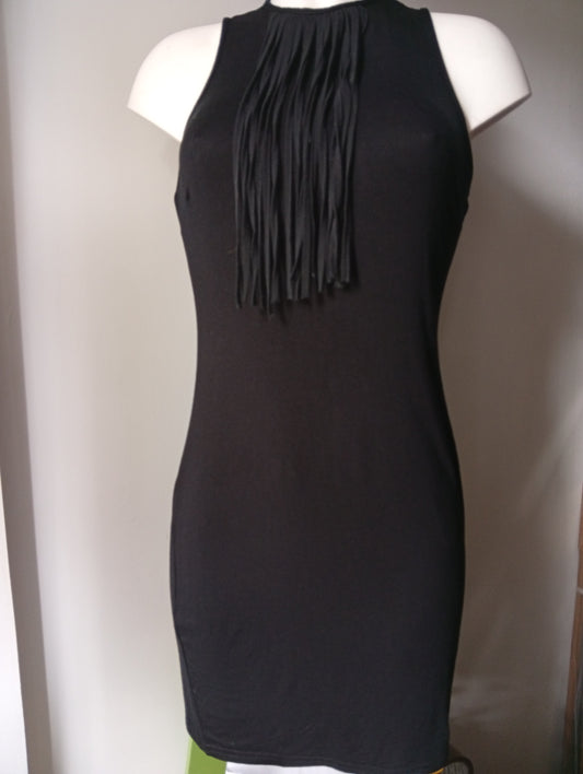 Robe noire sans manche avec frange Atmosphère - Taille 42. C008