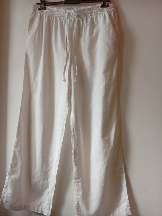 Pantalon Large Blanc Femme H&M Taille L - Taille Élastique. K007