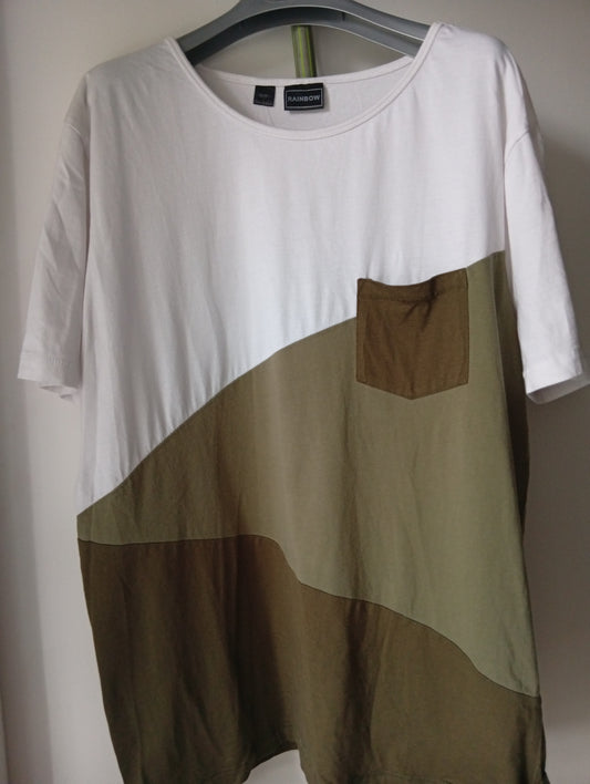 T-shirt homme Rainbow avec poche kaki et blanc - Taille XL. B0040