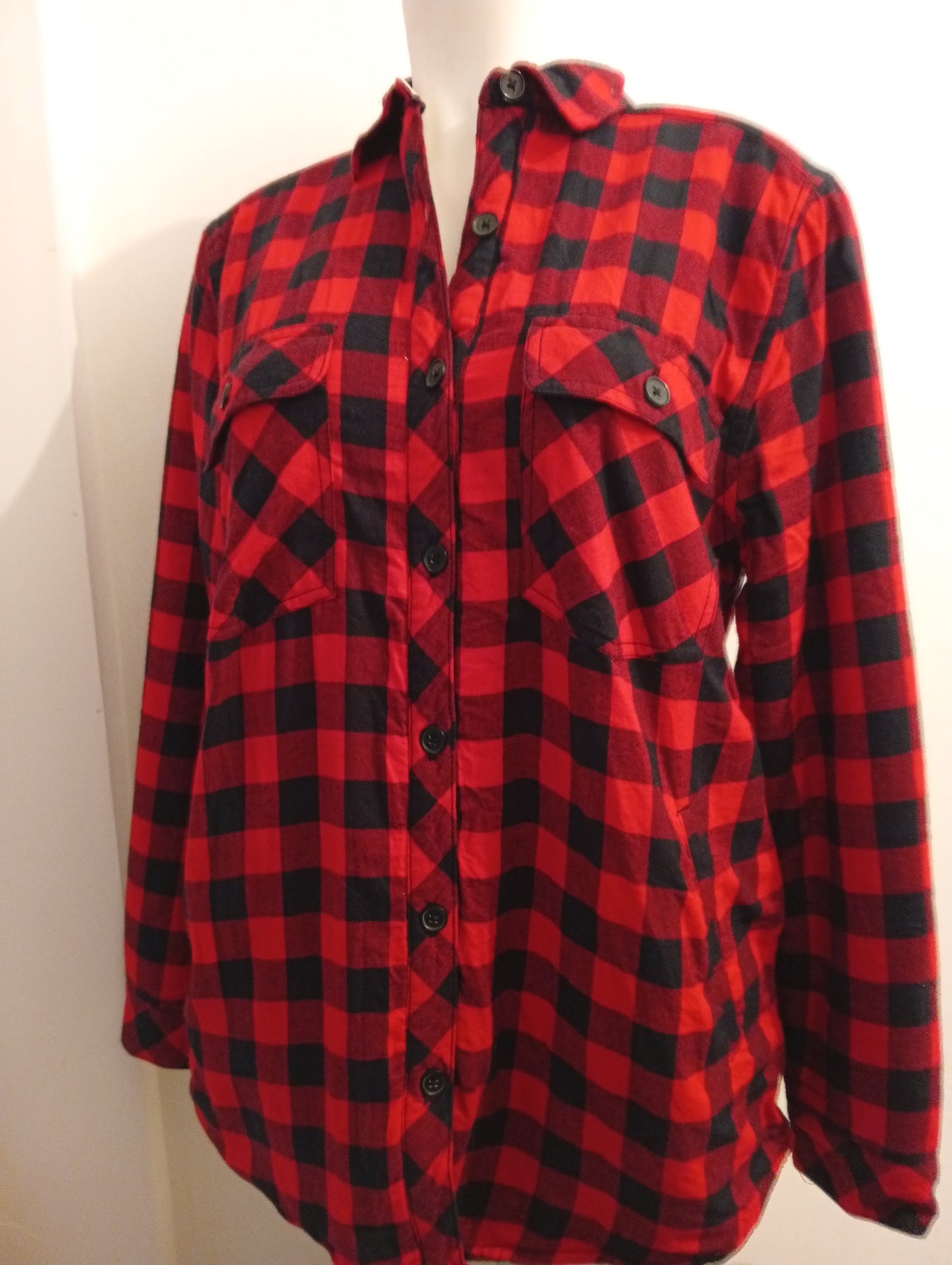 Chemise femme Zara Woman M rouge et noir à carreaux  A003.