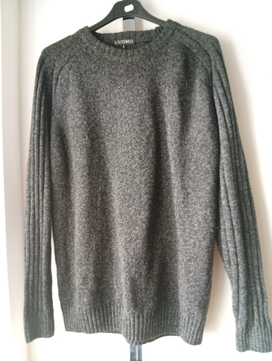 Pull homme L'Uomo - Taille L - Gris noir col rond. C003