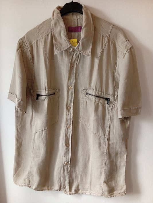 Chemise Homme RCR Taille XXL Beige Manches Courtes avec Zip. K0011