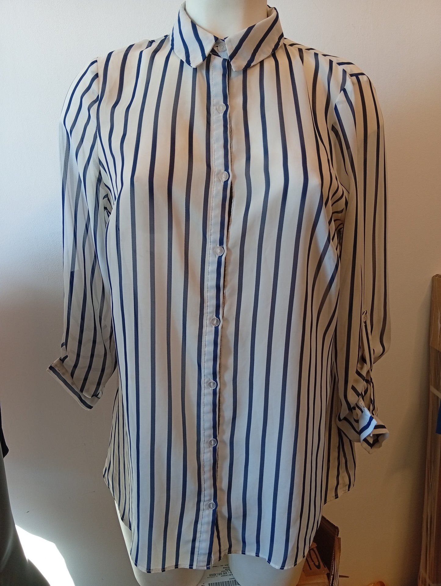 Chemise Atmosphère rayures bleu marine - Taille 38. L0012