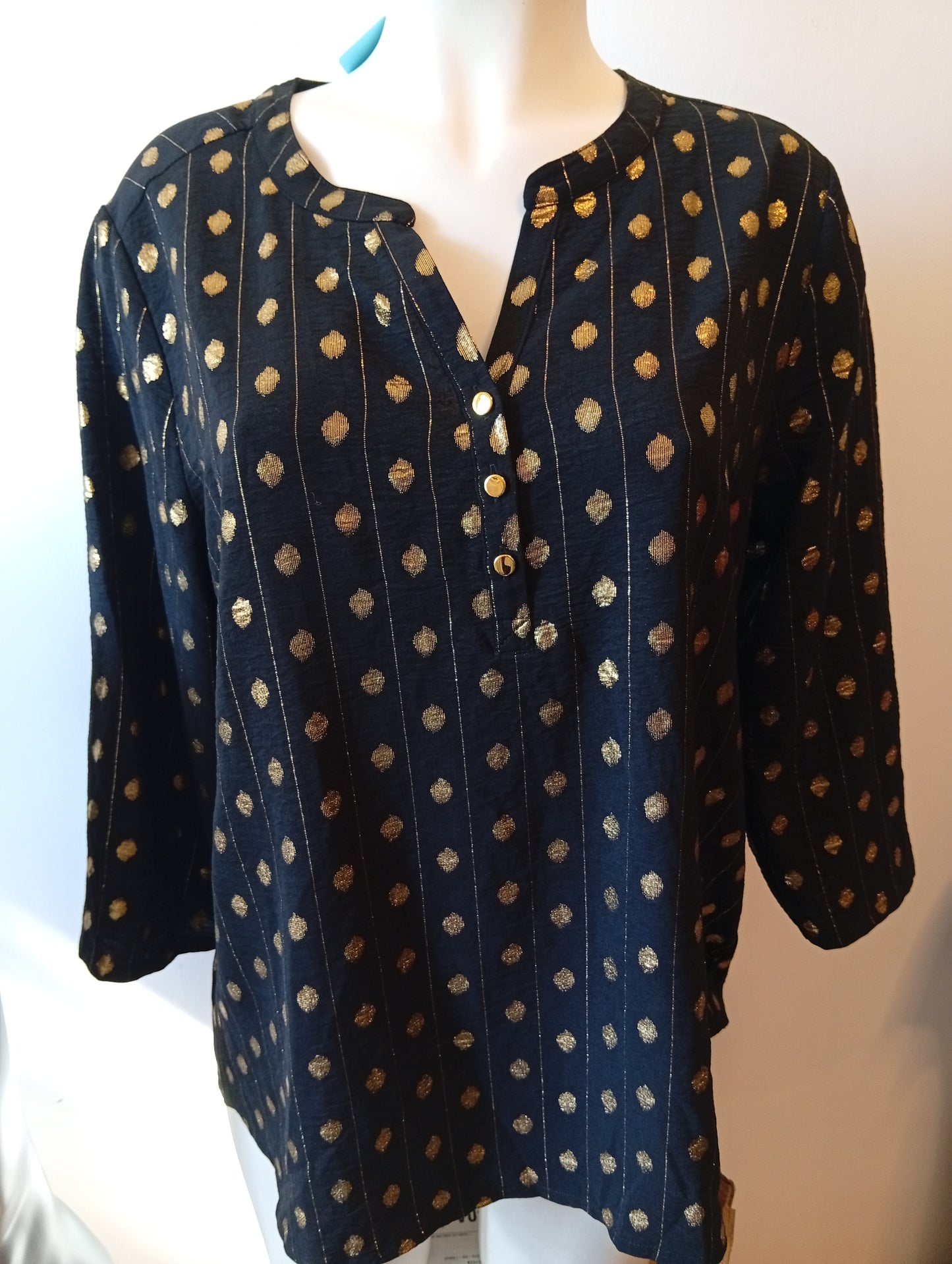 Blouse Femme Émily Daniels - Taille L - Noir à Motifs Dorés. L0010