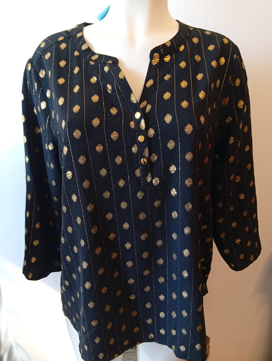 Blouse Femme Émily Daniels - Taille L - Noir à Motifs Dorés. L0010