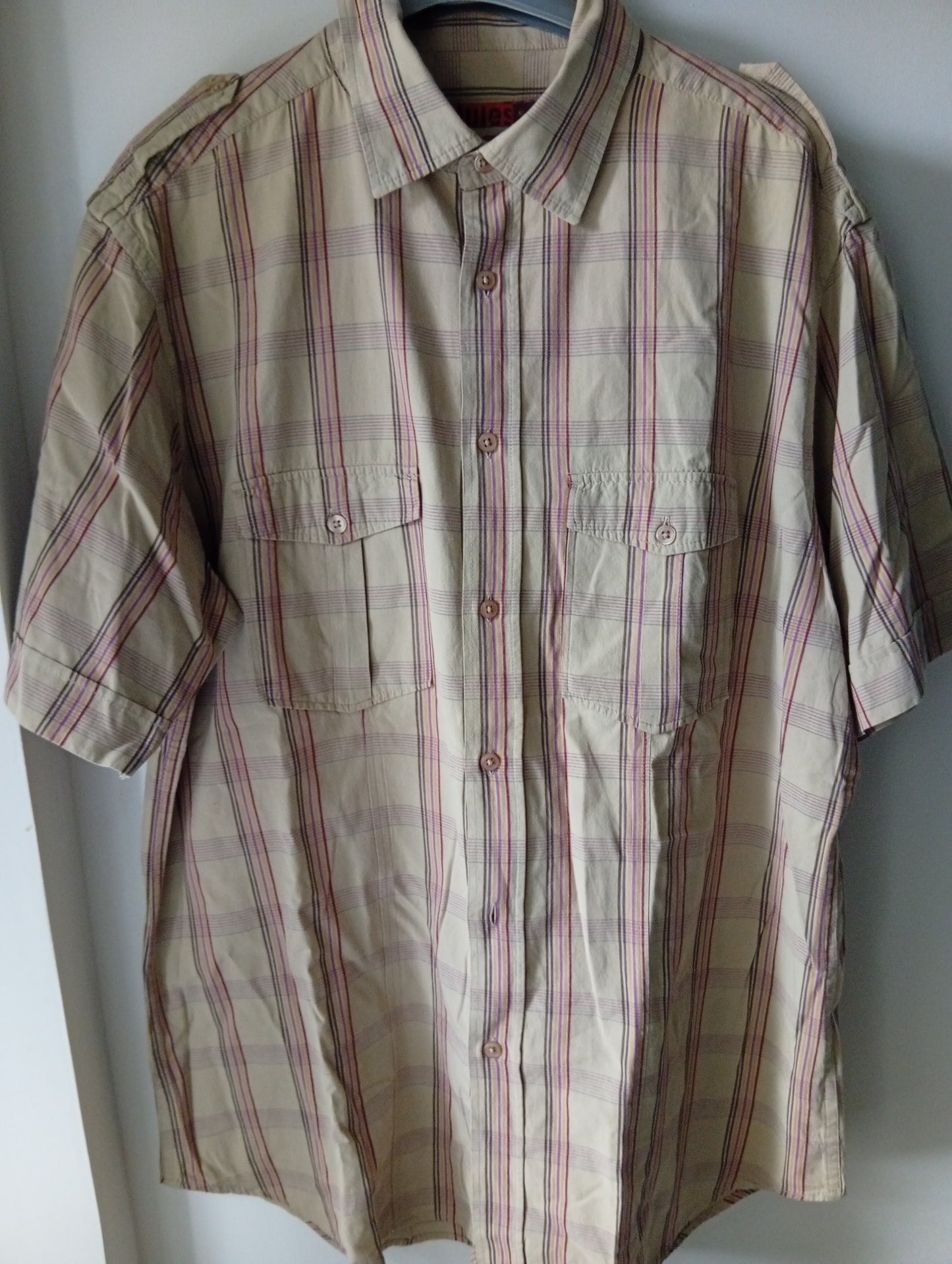 Chemise Jules manches courtes marron clair coupe ajustée - Taille XL. B004