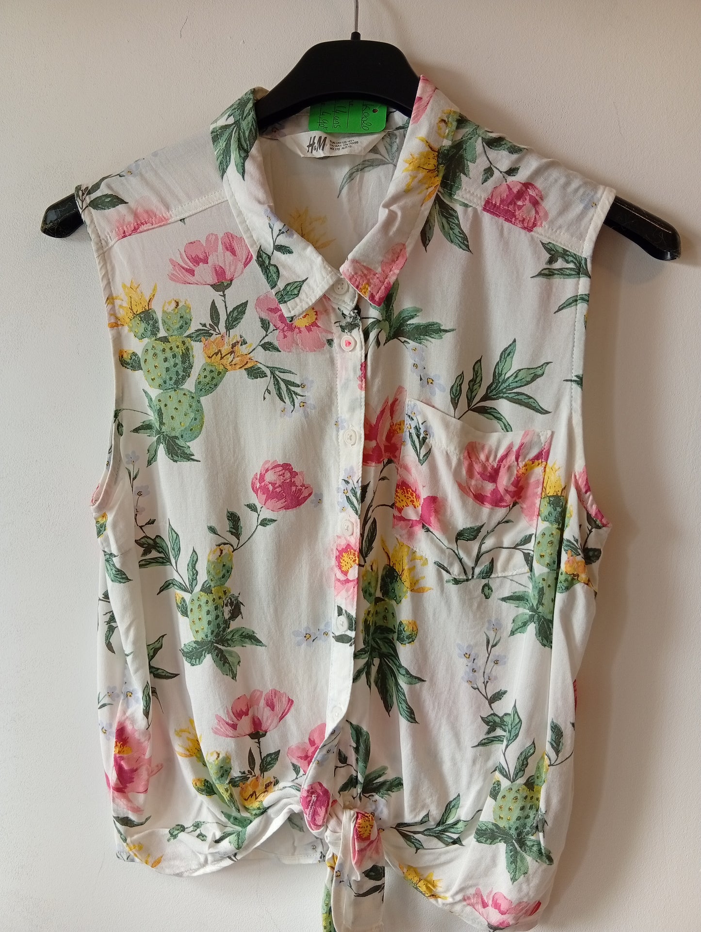 Chemise Sans Manches H&M.  14 ans Motif Fleurs avec Nœud. K0020